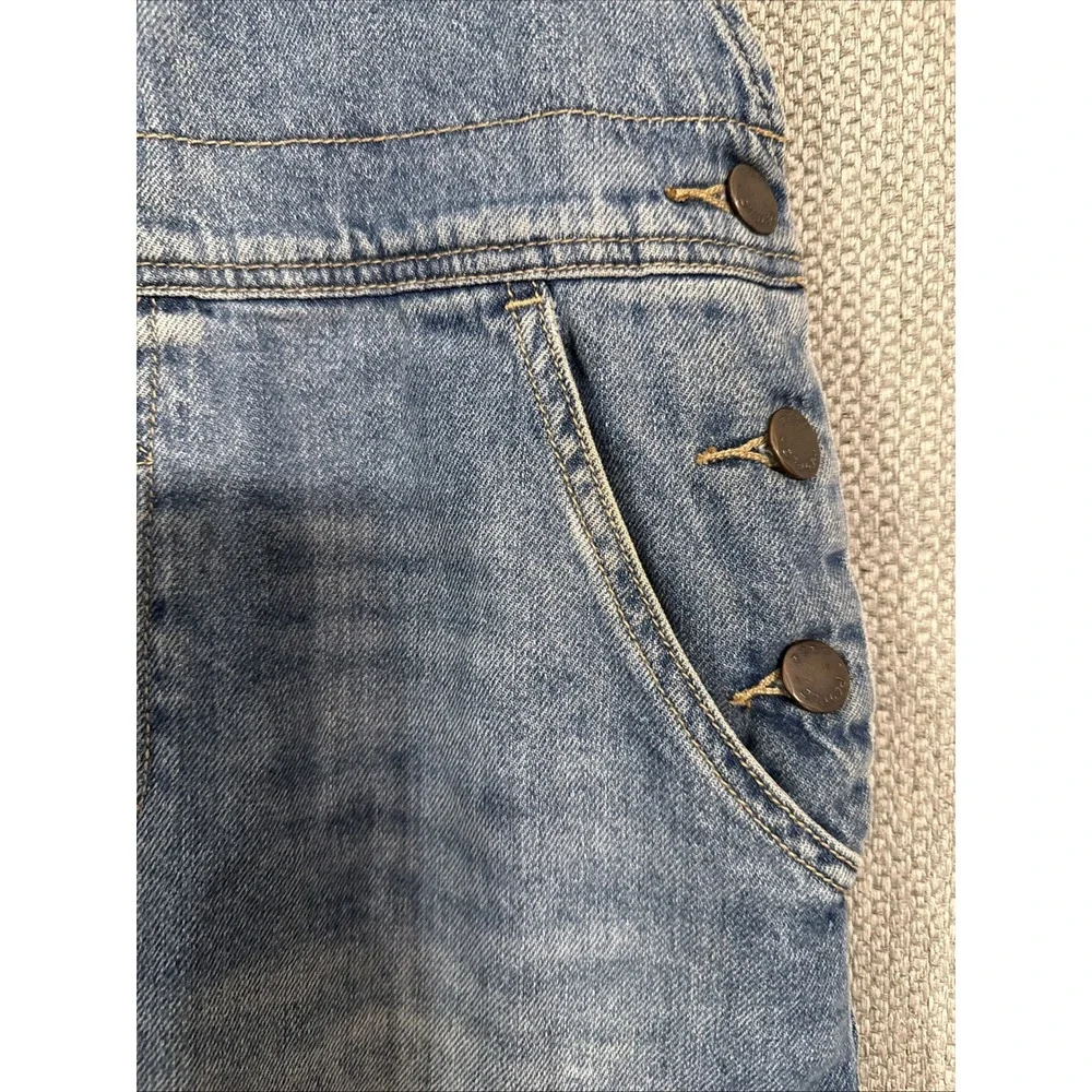 Free People Denim Overall Mini Dress Women's Size 2 Raw Hem Blue Boho Adjustable